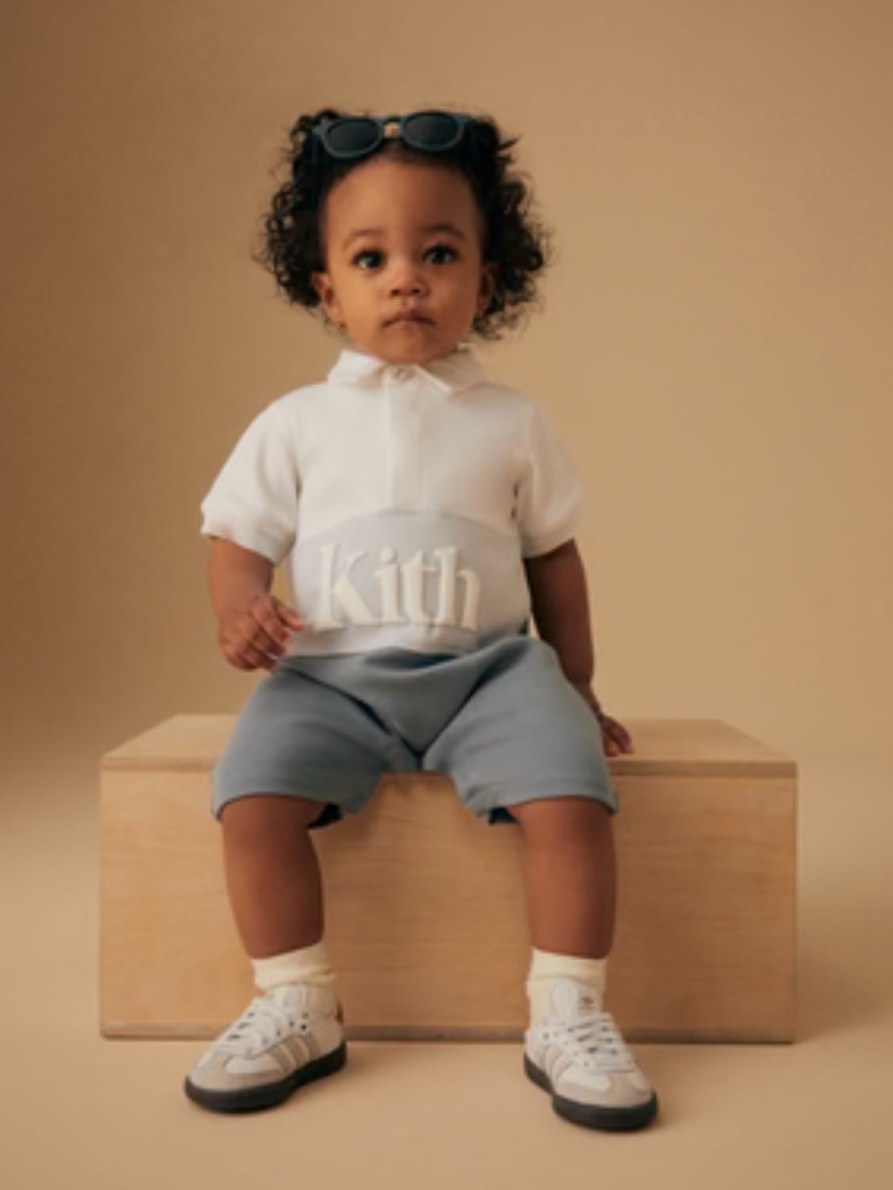 Kith Kids White & Light Blue Logo Polo Romper